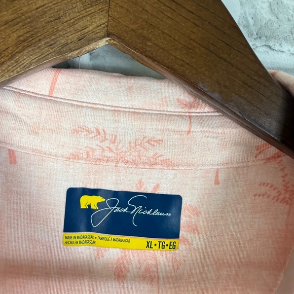 Jack Nicklaus Light Pink Palm Tree AOP Performance Golf Polo Mens XL Stretch - Picture 3 of 7